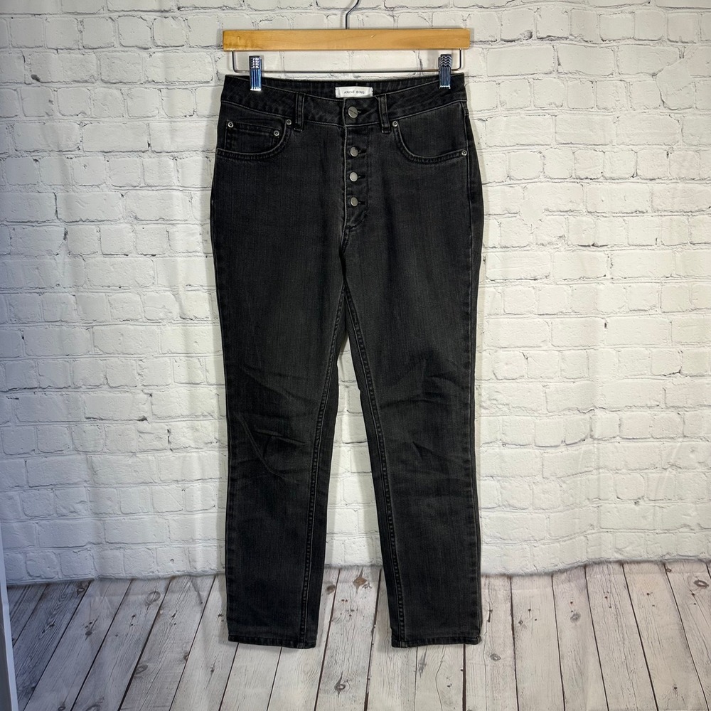 Anine‎ Bing Womens High Waisted Button Fly Skinny Jeans Faded Black Denim 27